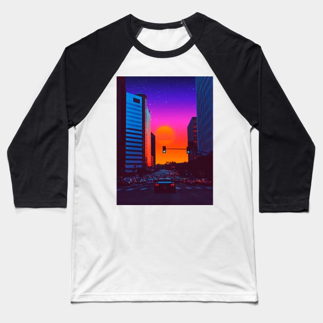 Neon highway Baseball T-Shirt by funglazie